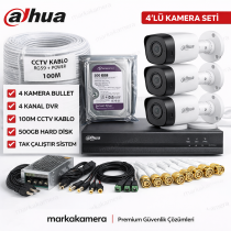 Dahua 4’lü Güvenlik Kamera Seti 2MP Bullet Kamera + 4 Kanal DVR + 100 Metre Kabl